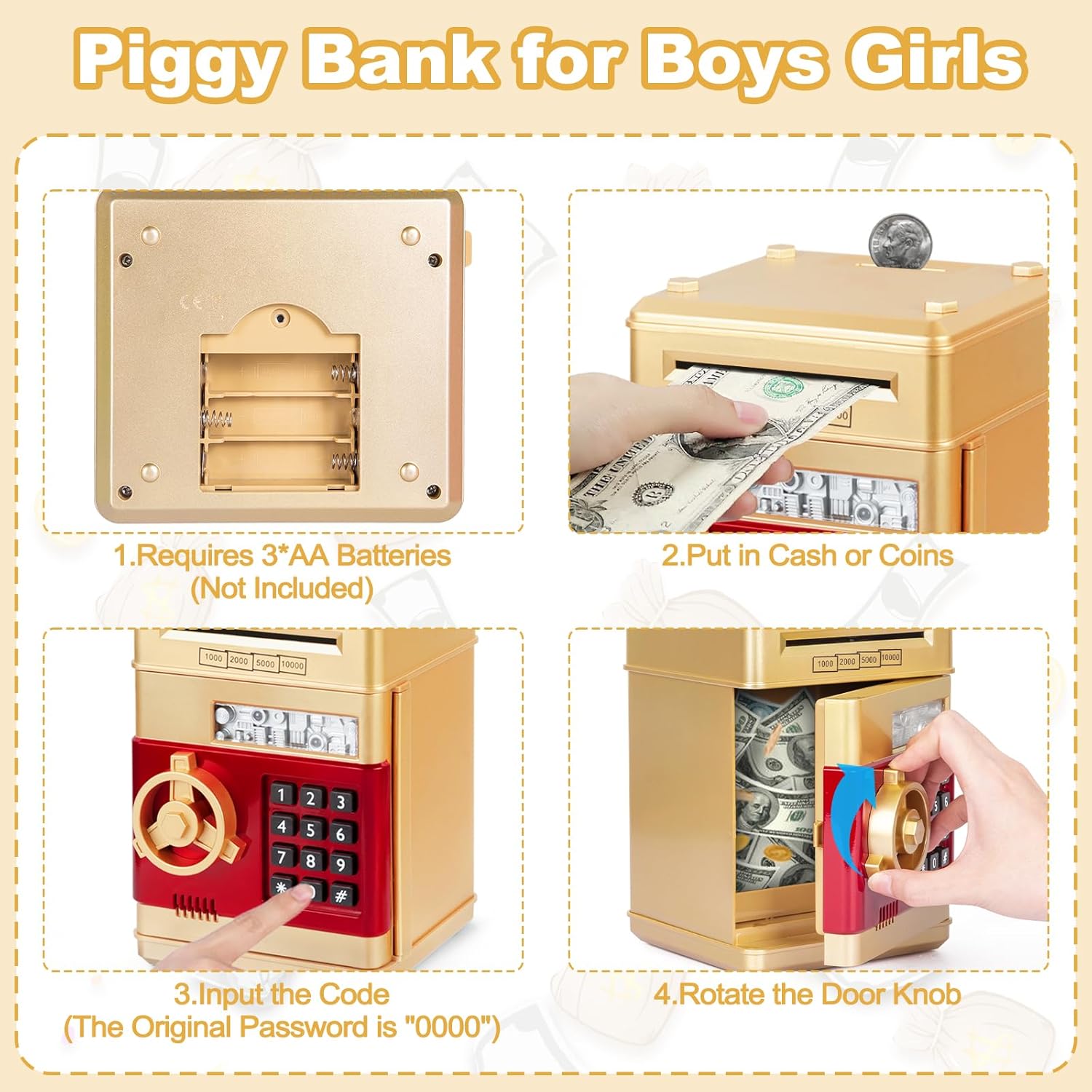 Refasy Piggy Bank Cash Coin Can ATM Bank Electronic Coin Money Bank for Kids-Hot Gift