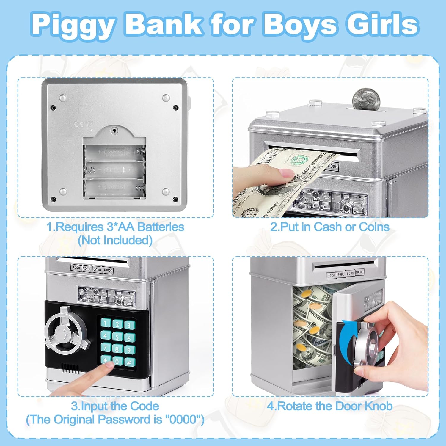 Refasy Piggy Bank Cash Coin Can ATM Bank Electronic Coin Money Bank for Kids-Hot Gift